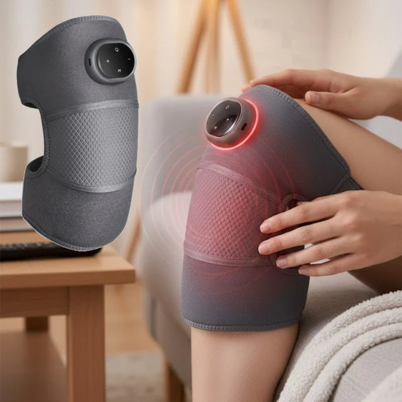 Masajeador de rodilla TIBIA con calor y vibración, vista frontal completa sobre fondo claro