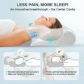 Vista lateral de la almohada cervical mostrando sus dos alturas de apoyo para cuello y cabeza