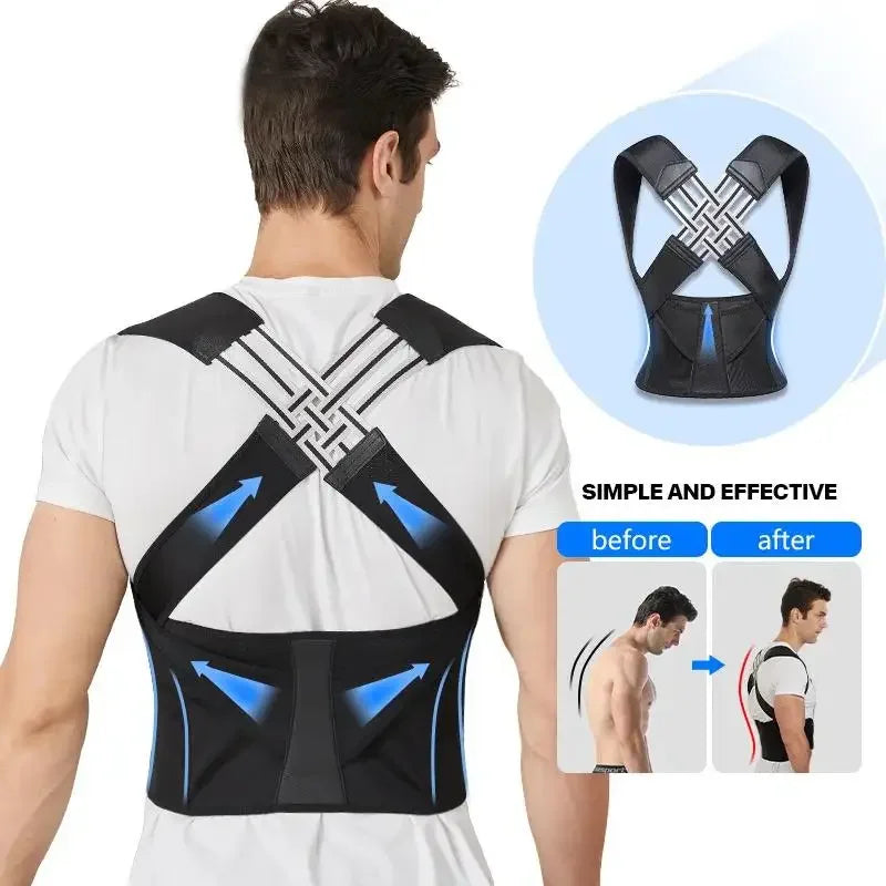 Detalle de la tela transpirable tipo neopreno y las correas con velcro ajustable del corrector de postura TIBIA